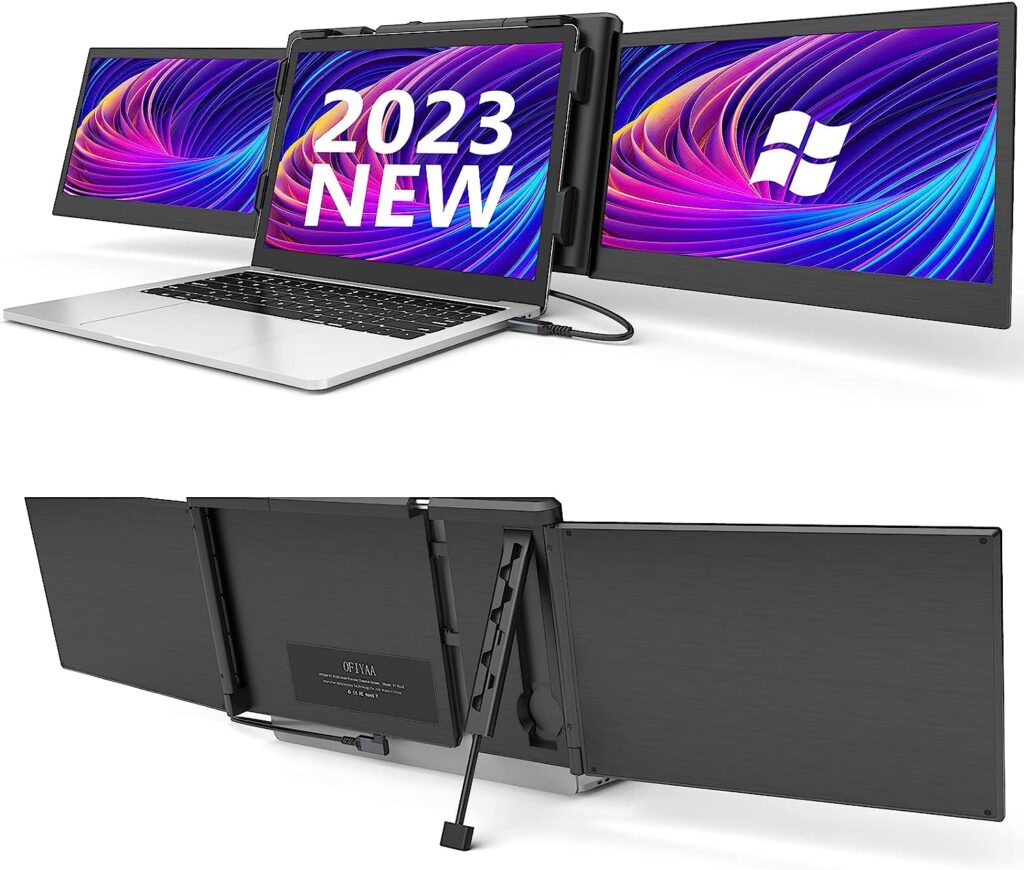 Alecewey 2023 Triple Portable Monitor for Laptop Screen Extender Dual Monitor Extender 12 Inch FHD 1080P IPS Display Extender 2 Type-C P2S for 13-16.5 Inch ComputerãOnly Windowsã