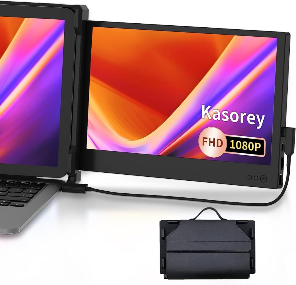 kasorey Laptop Screen Extender, 12 FHD 1080P IPS Portable Monitor for Laptop,Dual Monitor Extender Compatible with 13-16.5 Android, Windows, Chrome Mac, Built-in Speakers