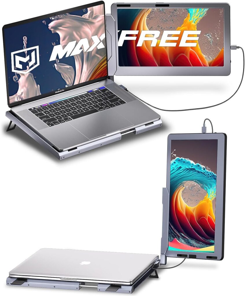 Maxfree F1 Portable Monitor for Laptop, 14 360° Rotation Laptop Screen Extender with Stand, Plug and Play Compatible with Windows, Mac, Surface, Dex Switch, Travel Monitor for 12-17 Laptop