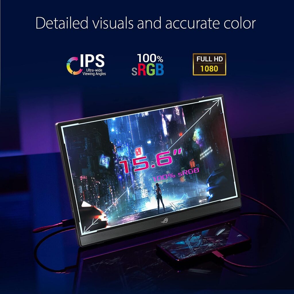 ASUS ROG Strix 15.6” 1080P Portable Gaming Monitor (XG16AHPE) - Full HD, 144Hz, IPS, G-SYNC Compatible, Built-in Battery, Kickstand, USB-C, Micro HDMI, for Laptop, PC, Phone, Console, 3-Year Warranty