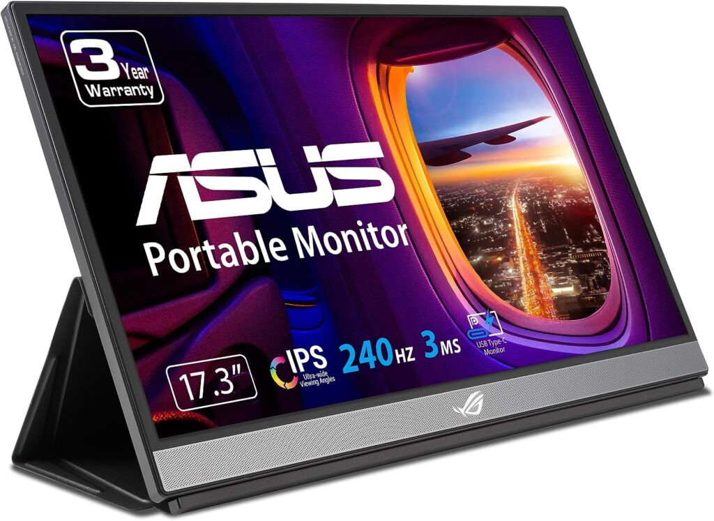ASUS ROG Strix 17.3 1080P Portable Gaming Monitor (XG17AHPE) - FHD, IPS, 240Hz, Adaptive-Sync, Built-in Battery, Smart Case, USB Type-C, Micro HDMI, For Laptop, PC, Phone, Console, 3-Year Warranty