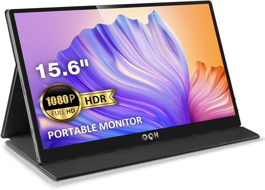 QQH Portable Monitor, 15.6 Monitor for Laptop FHD 1080P USB C Computer Display IPS Second Screen, Mini HDMI Gaming Monitor with Smart Cover, Dual Speakers External Monitor for Phone PC MAC Xbox PS4